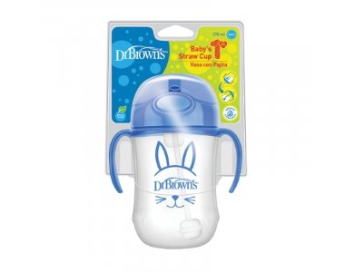 Dr. Brown's Baby's First Straw Cup, Κύπελλο με Καλαμάκι & Λαβές 6m+, Μπλέ, 270ml,  91012