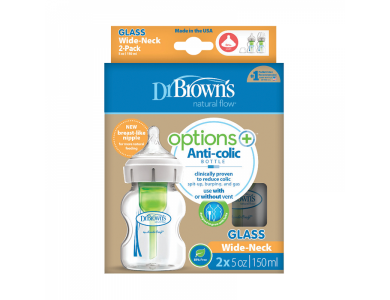 Dr. Brown's Promo Pack Options+, Γυάλινο Μπιμπερό με Φαρδύ Λαιμό, 0m+, 150ml, 2τμχ