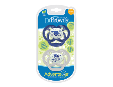 Dr. Brown's Πιπίλα Σιλικόνης Νυκτός Advantage, Επίπεδο 1, (6-18m), Μπλέ-Αγόρι, 2τμχ