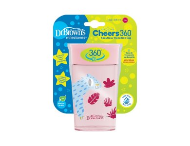 Dr. Brown's Παιδικό Πλαστικό Ποτηράκι "Cheers 360° " Ροζ 9m+ 300ml, 1τμχ