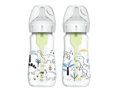 Dr. Brown's Options+ Σετ Πλαστικά Μπιμπερό με Φαρδύ Λαιμό (0m+), Dino, 270ml, 2τμχ