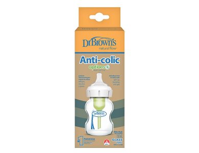 Dr. Brown's Options + Anti-Colic, Γυάλινο Μπιμπερό με Φαρδύ Λαιμό, 150ml