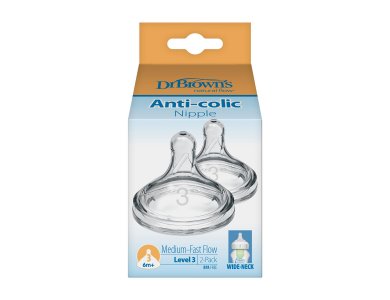Dr. Brown's Anti-Colic Θηλές Σιλικόνης για Μπιμπερό με Φαρδύ Λαιμό 6m+, 2τμχ