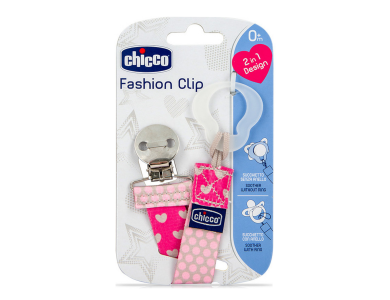 Chicco Pacifier Fashion Clip, Κλιπ Πιπίλας σε Ρόζ Χρώμα, 1τμχ