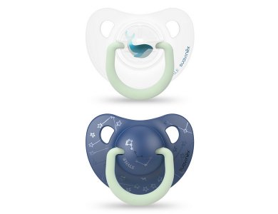 Suavinex Ανατομική Πιπίλα Σιλικόνης Φωσφοριζέ ,Whale Blue 0-6m 2τμχ