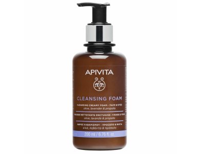 Apivita Cleansing Foam Face & Eyes Κρεμώδης Αφρός Καθαρισμού για Πρόσωπο & Μάτια με Ελιά & Λεβάντα, για Όλους τους Τύπους Δέρματος, 200ml