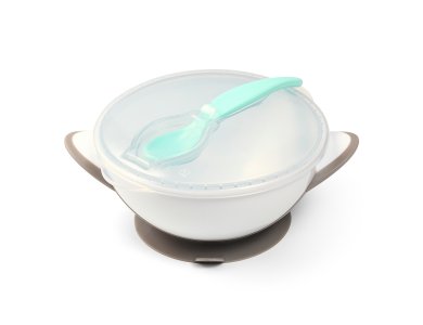 BabyOno Suction Bowl - Spoon, Τάπερ αποθήκευσης και μεταφοράς με κουτάλι, Γκρί