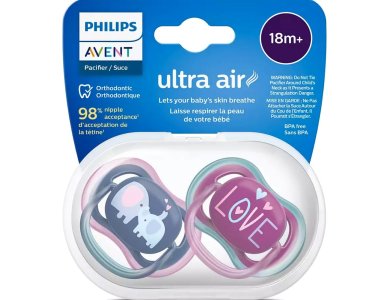 Philips Avent Ultra Air Silicone Soother, Love - Ελεφαντάκια, 18m+ Μπλε-Μωβ 2τμχ