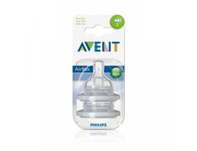 Philips Avent, Θήλες σιλικόνης Αργής ροής με 2 οπές 1m+, Χωρίς BPA, 2τμχ