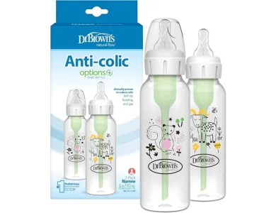 Dr. Brown's Options+ Σετ Πλαστικά Μπιμπερό με Στενός Λαιμό, Σκίουρος/Κατσίκα (0m+), 250ml, 2τμχ