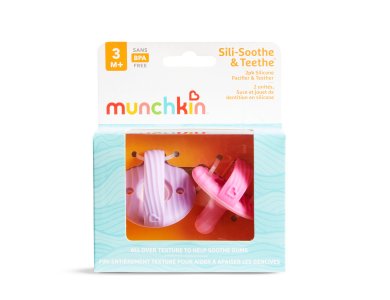 Munchkin Sili-Soothe & Teeth 3m+, Πιπίλα-Μασητικό Σιλικόνης σε Ροζ & Μωβ, 2τμχ