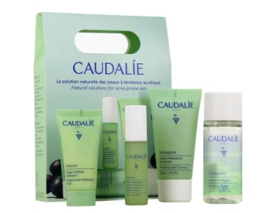 Caudalie Vinopure Starter Kit με Purifying Gel Cleanser Καθαριστικό Προσώπου, 30ml, Purifying Toner Φροντίδα κατά των Ατελειών, 50ml, Blemish Control Salicylic Serum, Ορός Προσώπου, 10ml & Moisturizing Mattifying Fluid Ενυδατική Κρέμα, 15ml, 1σετ