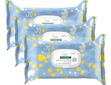 Klorane bebe Promo Υγρά Μωρομάντηλα Καθαρισμού 2+1 Δώρο, 3x70τμχ