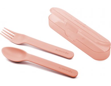 Suavinex Βοοo! Σετ Πιρούνι-Κουτάλι Θήκη Μεταφοράς Forest Pink