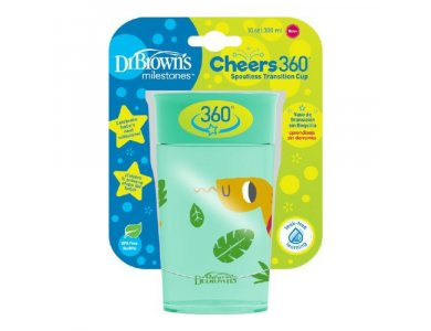 Dr. Brown's Παιδικό Πλαστικό Ποτηράκι "Cheers 360° " Πράσινο 9m+ 300ml, 1τμχ