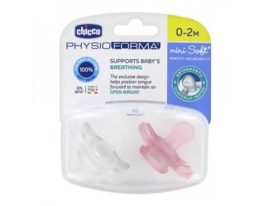 Chicco Πιπίλα Όλο Σιλικόνη Physio Mini Soft/Ροζ 0-2 Μηνών 2Τμχ