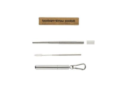 Boobam Straw Pocket, Πτυσσόμενο Καλαμάκι, Silver, 1τμχ