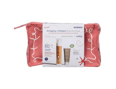 Korres Promo Antiaging & Antispot Suncare Ritual Αντηλιακή & Αντιρυτιδική Προστασία με Red Grape Sheer Glow Αντηλιακή Κρέμα Προσώπου SPF50, 50ml, Black Pine Κρέμα Ημέρας για Σύσφιξη & Lifting, 20ml & Δώρο Naked Summers x Korres Νεσεσέρ, 1τεμ, 1σετ