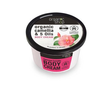 Organic shop  Japanese Camellia Body Cream, Βιολογική Καμέλια & 5 Έλαια, Κρέμα Σώματος, 250ml