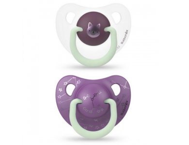 Suavinex, Ανατομική Πιπίλα Σιλικόνης Φωσφοριζέ, Cat Purple 6-18m 2τμχ