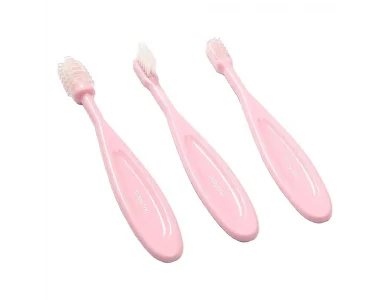 BabyOno ToothBrushes Set, Σετ 3 Οδοντόβουρτσες από 3m+, Ρόζ