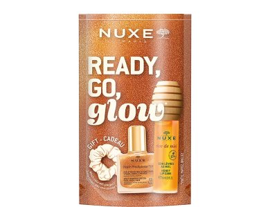 Nuxe Promo Ready, Go, Glow με Reve De Miel Honey Lip Care Oil Gloss για Ενυδάτωση Χειλιών, 10ml, Huile Prodigieuse Or Ιριδίζον Ξηρό Λάδι Ενυδάτωσης για Πρόσωπο, Σώμα & Μαλλιά, 10ml & Δώρο Λαστιχάκι Μαλλιών, 1τμχ