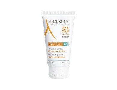 A-Derma Protect AC Fluide Matifiant Tres Haute, Protection SPF50+ Αντηλιακή Κρέμα Προσώπου για Ματ Αποτέλεσμα, Πολύ Υψηλής Προστασίας για Λιπαρές & με Τάση Ακμής Επιδερμίδες, 40ml