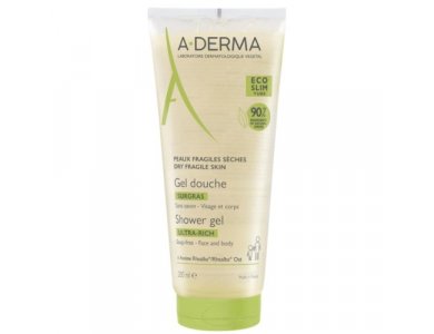 A-Derma Ultra Rich Shower Gel, Πλούσιο Αφρίζον Τζελ Καθαρισμού, Πρόσωπο και Σώμα, 200ml