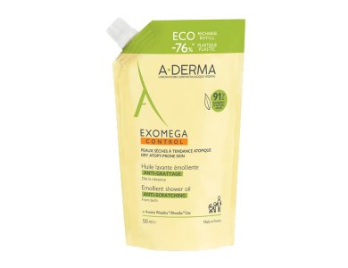 A-Derma Exomega Control Eco Refill, Μαλακτικό Λάδι Αφρόλουτρου για Ξηρό/Ατοπικό Δέρμα, 500ml