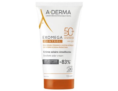 A-Derma Exomega Control Emollient Solar Cream, Αντηλιακό Γαλάκτωμα για Ξηρές & Ατοπικές Επιδερμίδες με SPF50+, 150ml