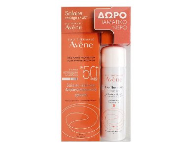 Avene Αντιηλιακή Αντιγηραντική Δράση με Solaire Anti-age Dry Touch SPF50+, 50ml & Eau Thermale Spray Ιαματικό Νερό, 50ml