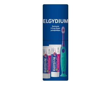 Elgydium Promo Με 2 Παιδικές Οδοντόκρεμες με γεύση κόκκινα φρούτα 50ml & Οδοντόβουρτσα για παιδιά 2-6 ετών, 1τμχ