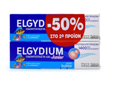 Elgydium Παιδική Οδοντόκρεμα με Γεύση Τσιχλόφουσκα 1400ppm, (-50% στο 2ο προϊόν), 2 x 50ml