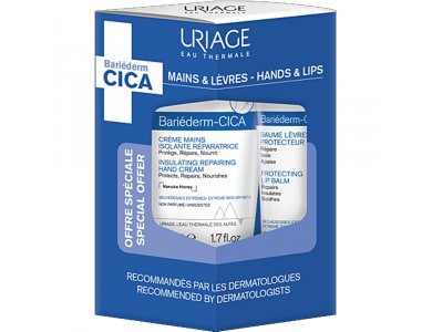 Uriage Promo Bariederm Cica Hands Αναπλαστική Κρέμα Χεριών, 50ml & Δώρο Bariederm Cica Lips Επανορθωτικό Βάλσαμο Χειλιών, 15ml, 1σετ