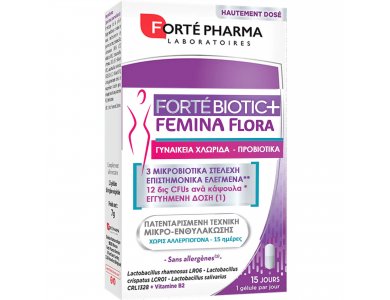 Forte Pharma ForteBiotic Femina Flora, Συμπλήρωμα Διατροφής Προβιοτικών & Βιταμίνης Β2 για τη Διατήρηση Χλωριδικής Ισορροπίας, 15caps