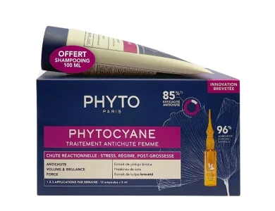 Phyto Phytocyane Promo Reactional Hair Loss Treatment for Women Αγωγή Αντιδραστικής Τριχόπτωσης για Γυναίκες, 12amps x 5ml & Δώρο Αναζωογονητικό Σαμπουάν, 100ml, 1σετ