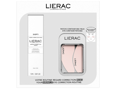 Lierac Ρουτίνα Ματιών για τη Διόρθωση των Ρυτίδων με Diopti Wrinkle Correction Cream, Κρέμα Ματιών Διόρθωσης Ρυτίδων, 15ml & Eye Countour Patches, Επαναχρησιμοποιούμενα, 1ζευγάρι, 1σετ