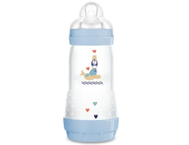 Mam Πλαστικό Μπιμπερό Easy Start Anti-Colic Κατά των Κολικών για 4m+, Γαλάζιο Αγόρι, 320ml