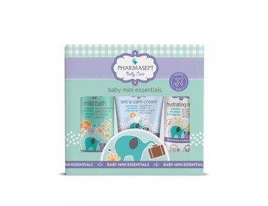 Pharmasept Baby Care Mini Essentials Σετ Περιποίησης Βρέφους με Baby Care Mild Bath Απαλό Βρεφικό Αφρόλουτρο για Σώμα & Μαλλιά, 100ml, Extra Calm Cream Αδιάβροχη Κρέμα Αλλαγής Πάνας, 40ml & Hydrating Milk Ενυδατικό Γαλάκτωμα για Σώμα & Πρόσωπο, 40ml, 1σετ