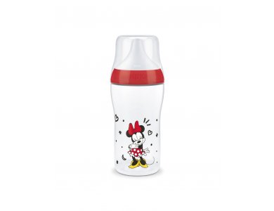 NUK Mickey Mouse Minnie Perfect Match Μπιμπερό Πλαστικό 3m+ με Δείκτη Ελέγχου Θερμοκρασίας με θηλή σιλικόνης Mεσαίας Οπής 260ml Χρώμα Κόκκινο, 1τμχ