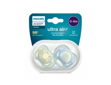Philips Avent Ultra Air Silicone Soother, Sun - Ουράνιο Τόξο, 0-6m+, 2τμχ