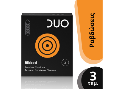 Duo Ribbed Προφυλακτικά με Ραβδώσεις Χαρίζοντας Απόλαυση & Εντονότερη Διέγερση, 3τμχ