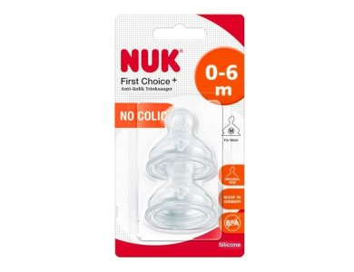 Nuk First Choice+ Θηλές Σιλικόνης No Colic 0-6m, 2τεμ