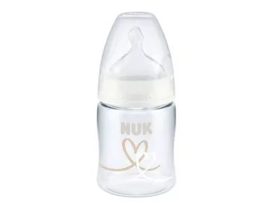 Nuk First Choice+, Πλαστικό Μπιμπερό Σιλικόνης με Δείκτη Θερμοκρασίας Ελέγχου Λευκό 0-6m, 150ml