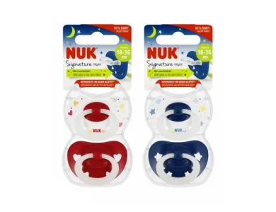 Nuk Signature Night, Πιπίλα Σιλικόνης με Θήκη 18-36 Μηνών, 2τεμ