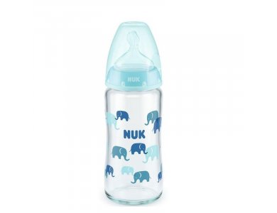 Nuk First Choice, Γυάλινο Μπιμπερό με Δείκτη θερμοκρασίας Ελέγχου για 0-6m+ με Θηλή Σιλικόνης, 240ml