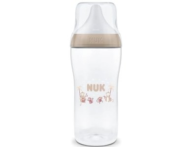 NUK Perfect Match Μπιμπερό Πλαστικό 6m+ με Δείκτη Ελέγχου Θερμοκρασίας με θηλή σιλικόνης Mεγάλης Οπής XL,Χρώμα Μπεζ, 360ml
