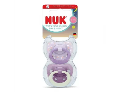 Nuk First Choice Classic Πιπίλες Day & Night Σιλικόνης Μωβ με θήκη, 2 τμχ
