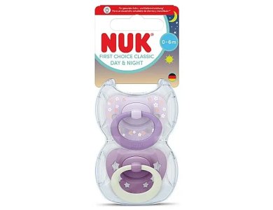NUK First Choice Classic Day & Night Πιπίλα Σιλικόνης με Θήκη 0-6m, 2τμχ