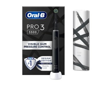 Oral-B Pro 3 3500 Design Edition Black, Επαναφορτιζόμενη Ηλεκτρική Οδοντόβουρτσα & Θήκη Ταξιδίου, 1τμχ